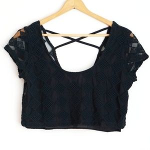 Nasty Gal Black Checkerboard Sheer Crop Top
